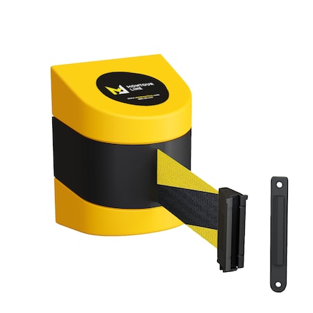 Retractable Belt Barrier, Wall Mount, Yellow Case Fixed 20 Ft. Black/Yellow Belt